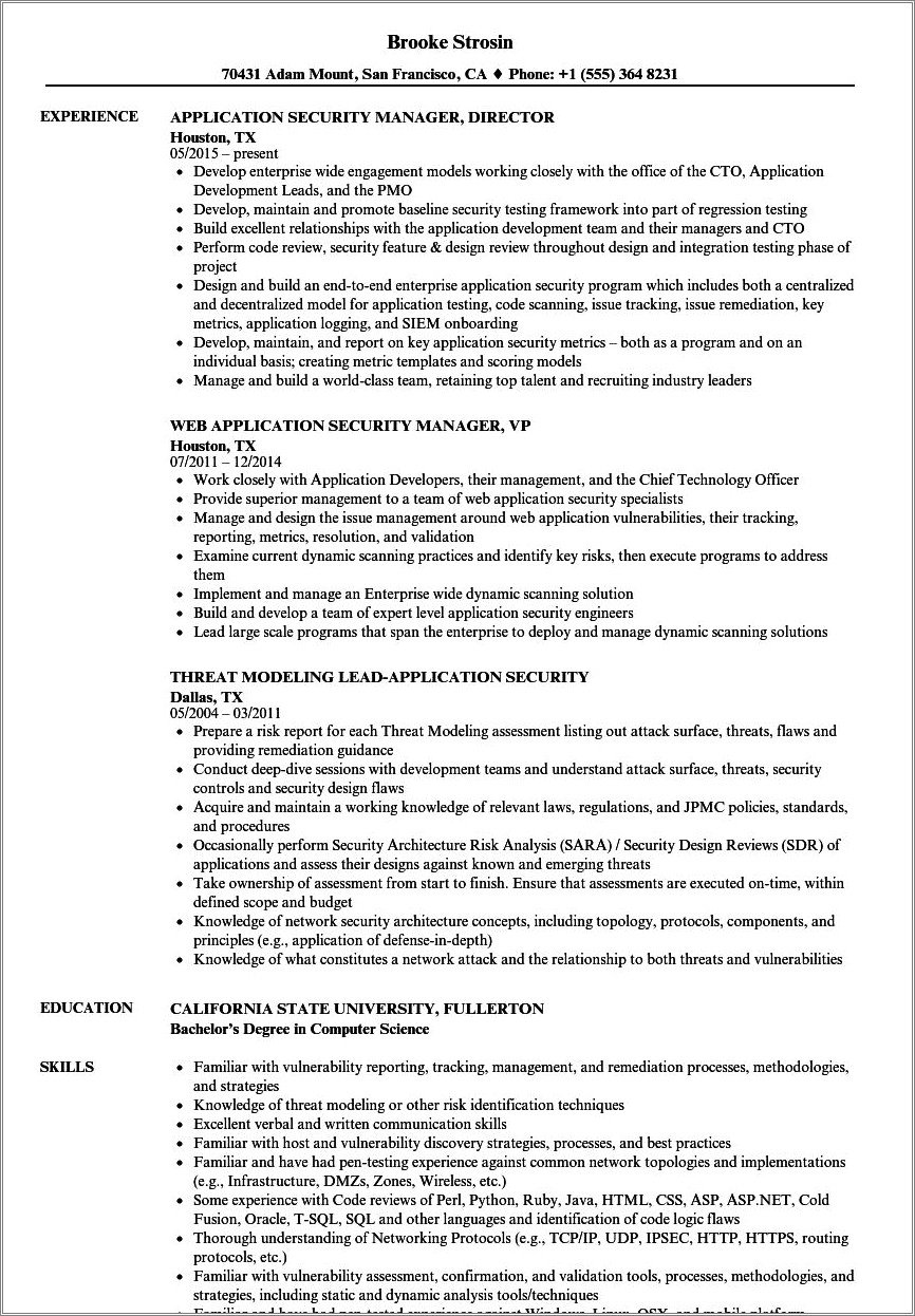 Resume Sample In Applying Job In California