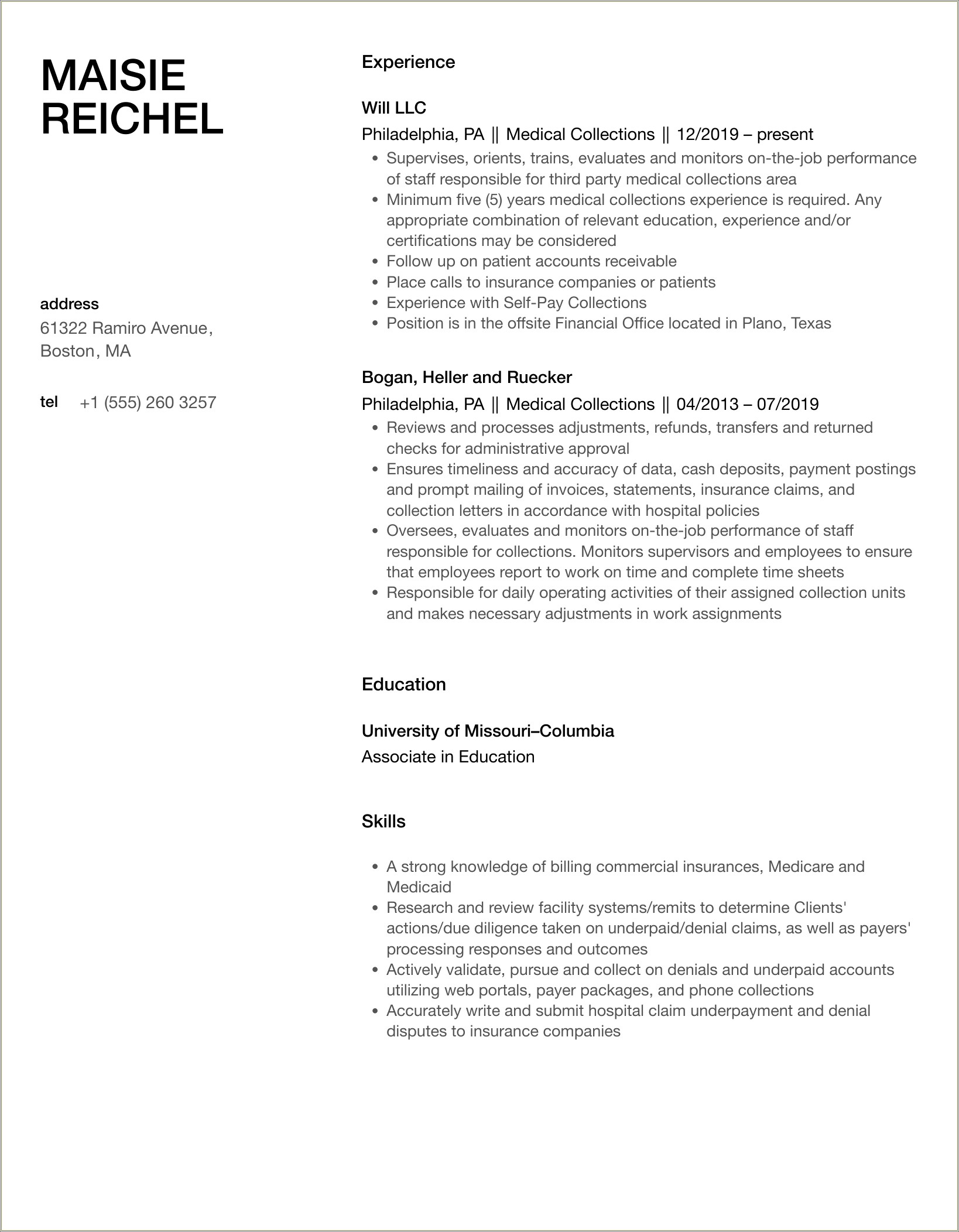 Resume Sample Medical Collections List Of Skills Qualifications