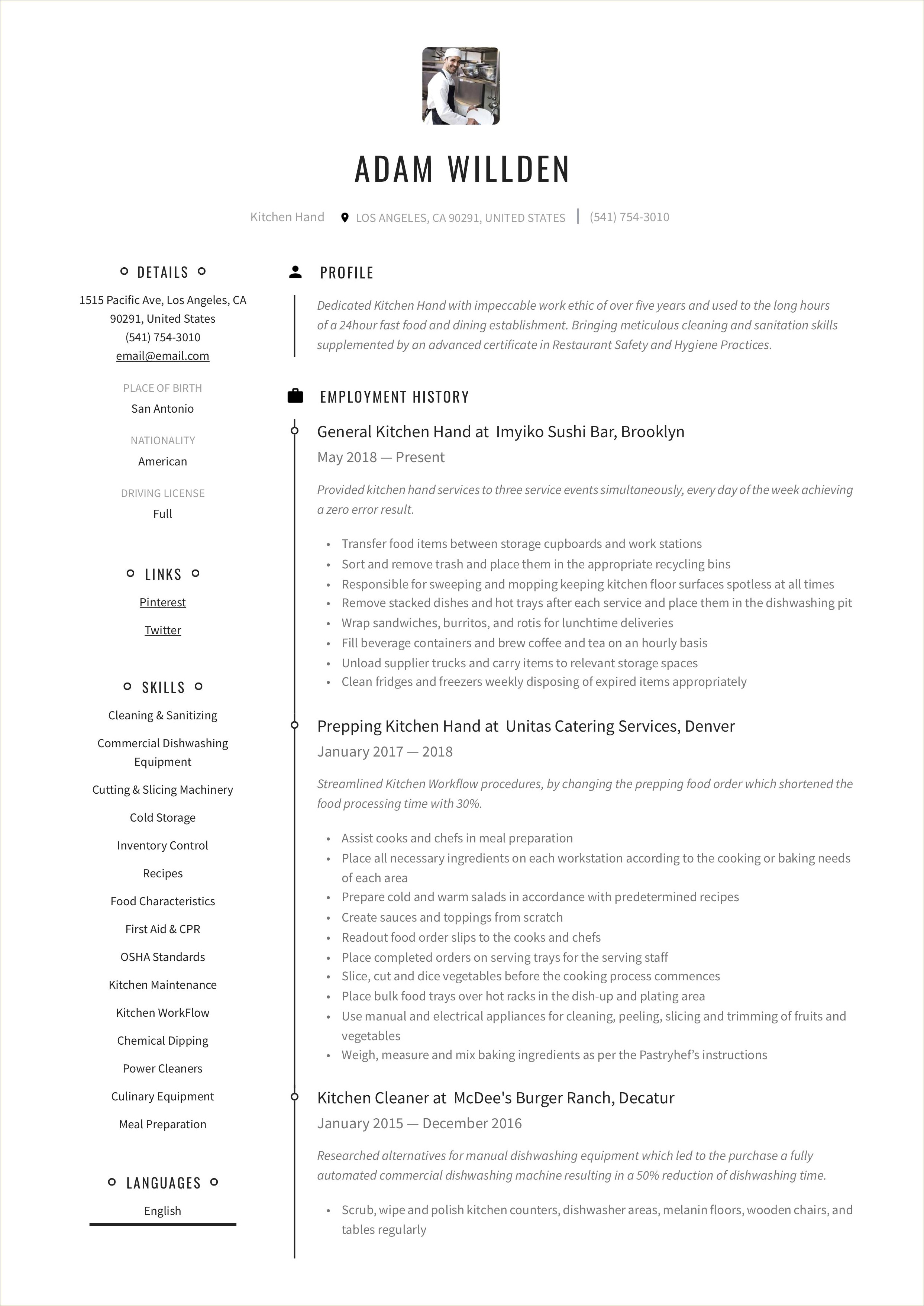 Resume Sample Of A Kitchen Helper