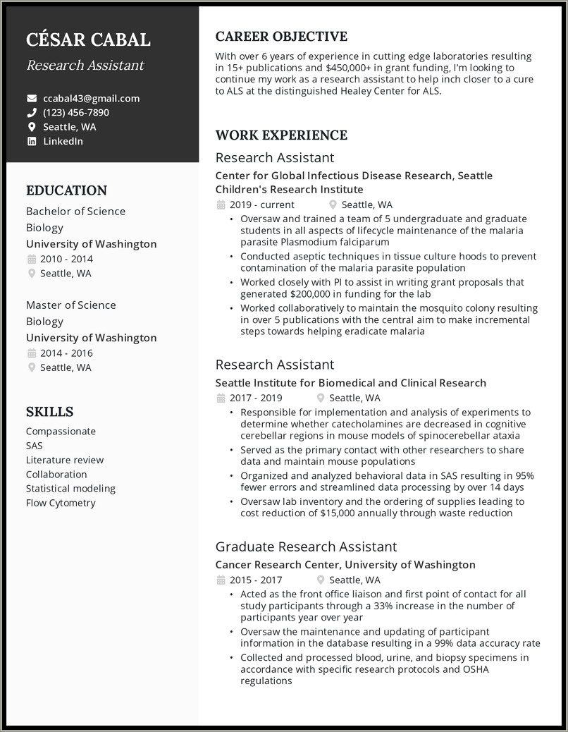 Resume Sample Of A Research Scientist