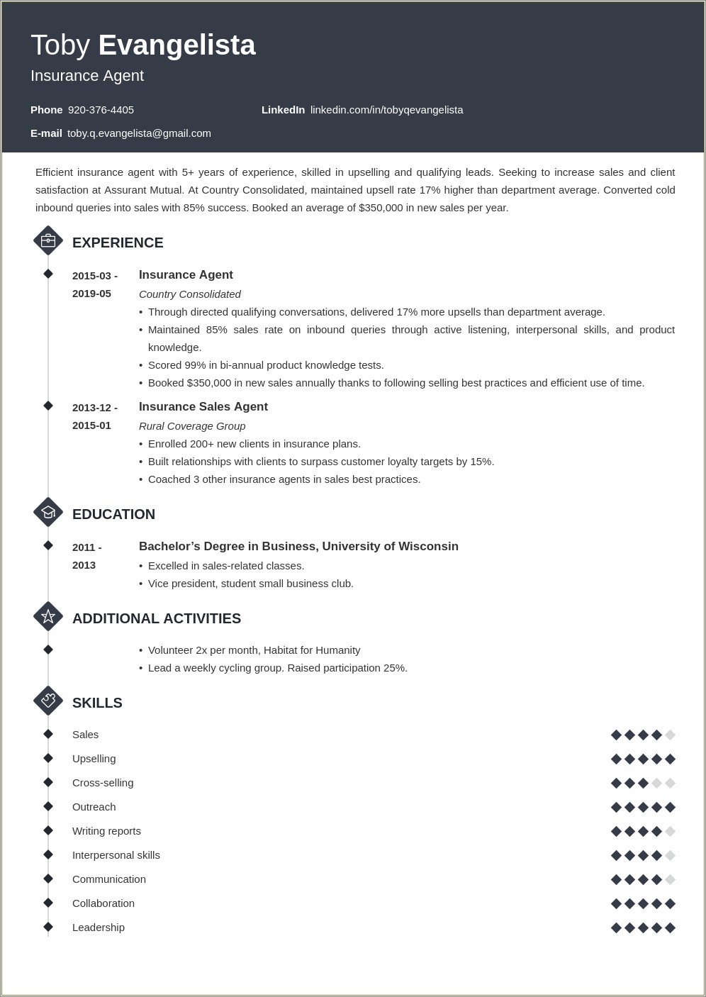 Resume Sample Of An Administrative Insurance Agent