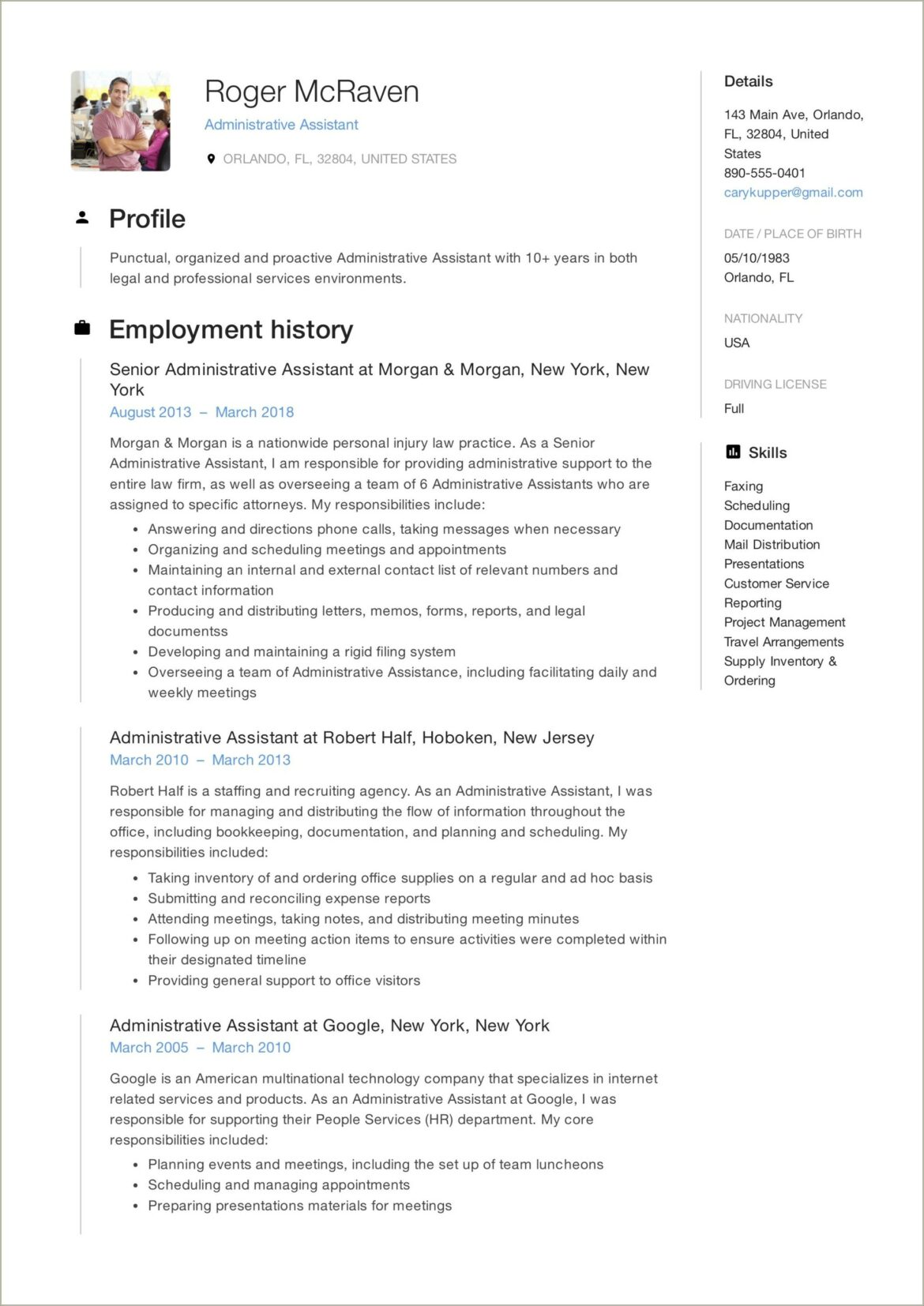 Resume Sample Of Legal Secretary In Orlando Fl