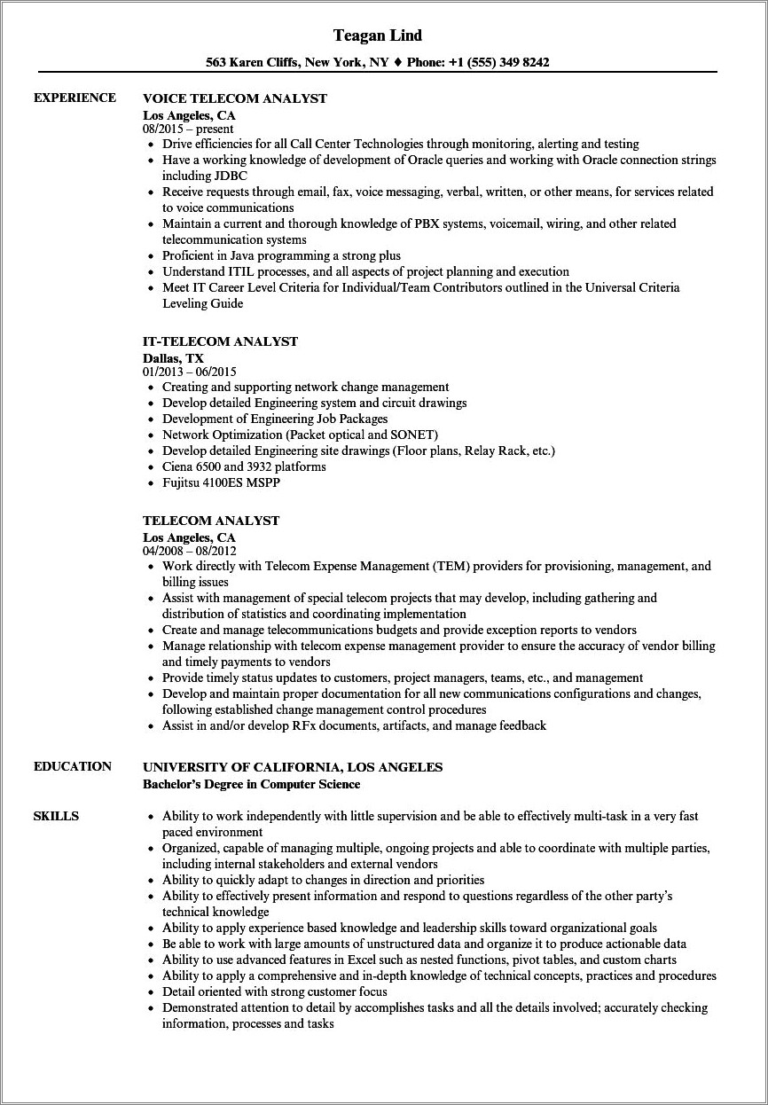 Resume Sample On Nokia Airscale Netact