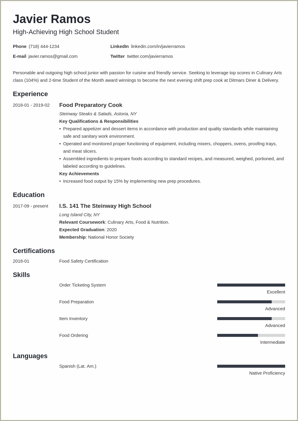 Resume Sample Only High School Education
