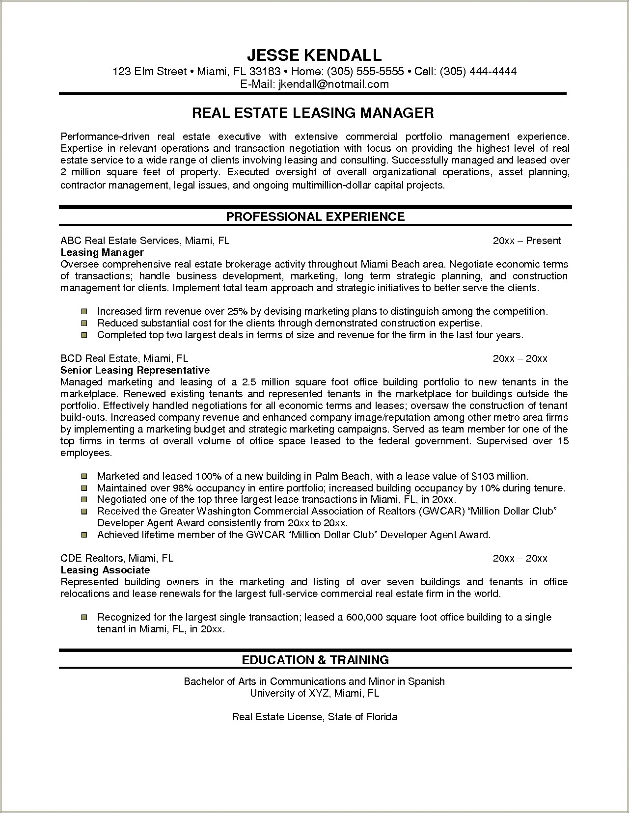 Resume Sample Real Estate Projet Manager