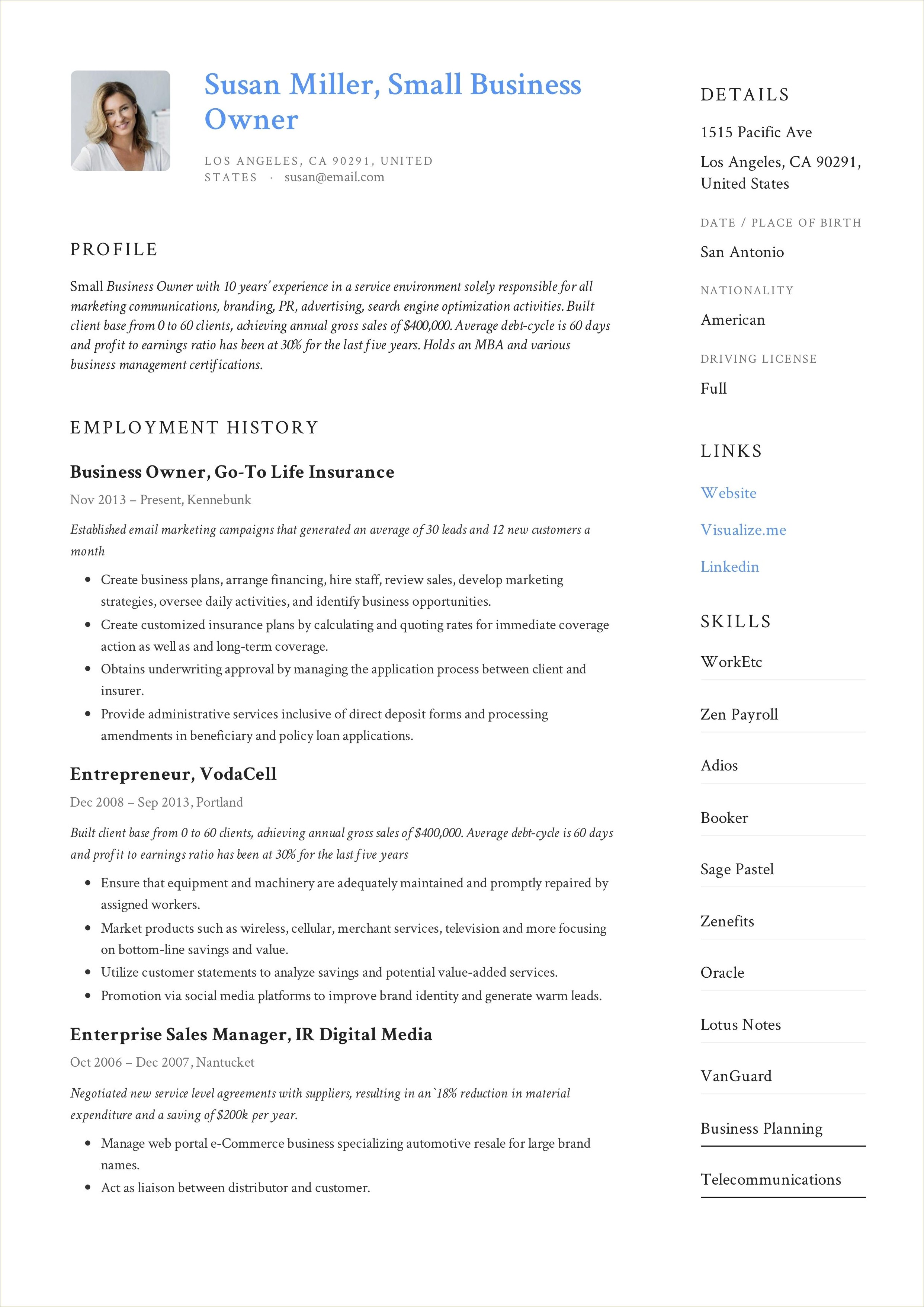 Resume Sample Started A Company From Scratch