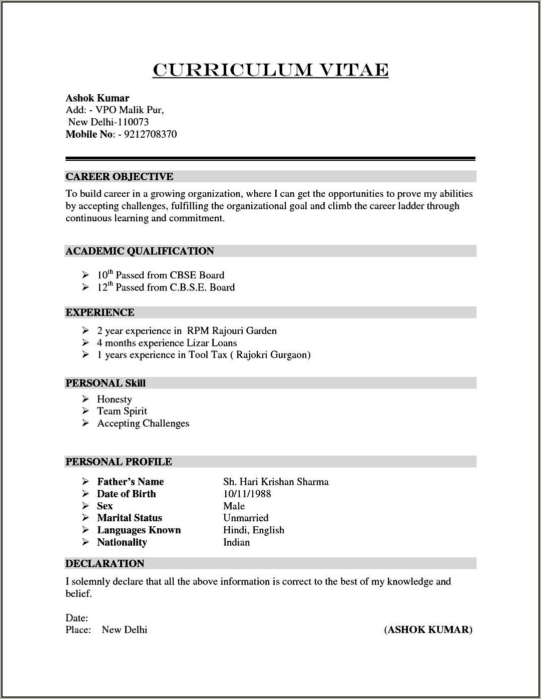 Resume Sample With A Few Years Of Experience