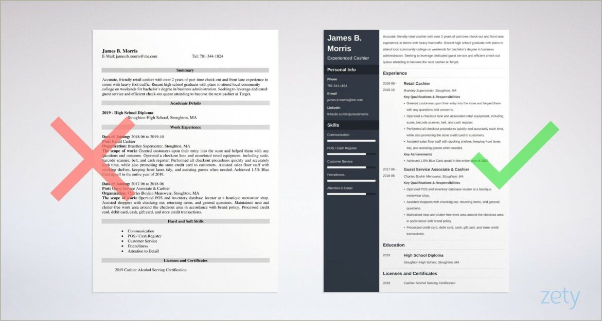 Resume Samples 2019 For Cashiers In A Store