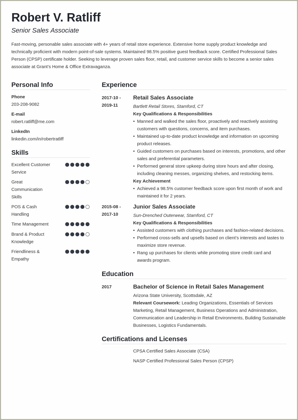 Resume Samples 2019 On Retail Specialist