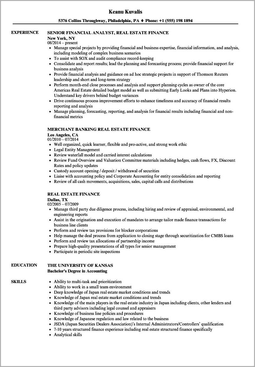 Resume Samples Controller Real Estate Investment Firm