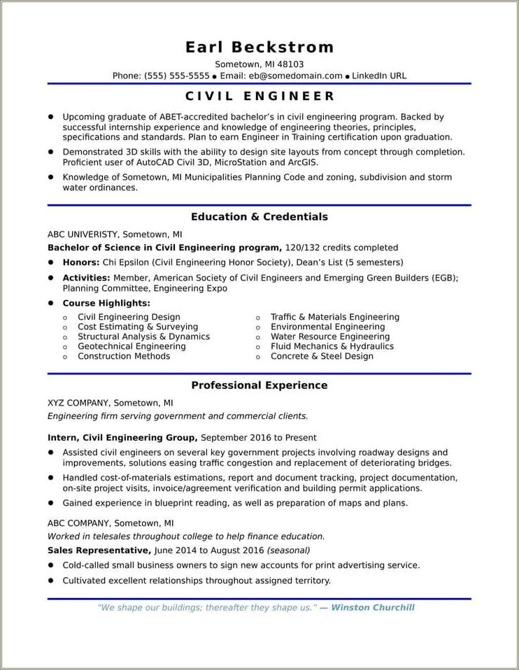 Resume Samples Engineer Entry Level Grad
