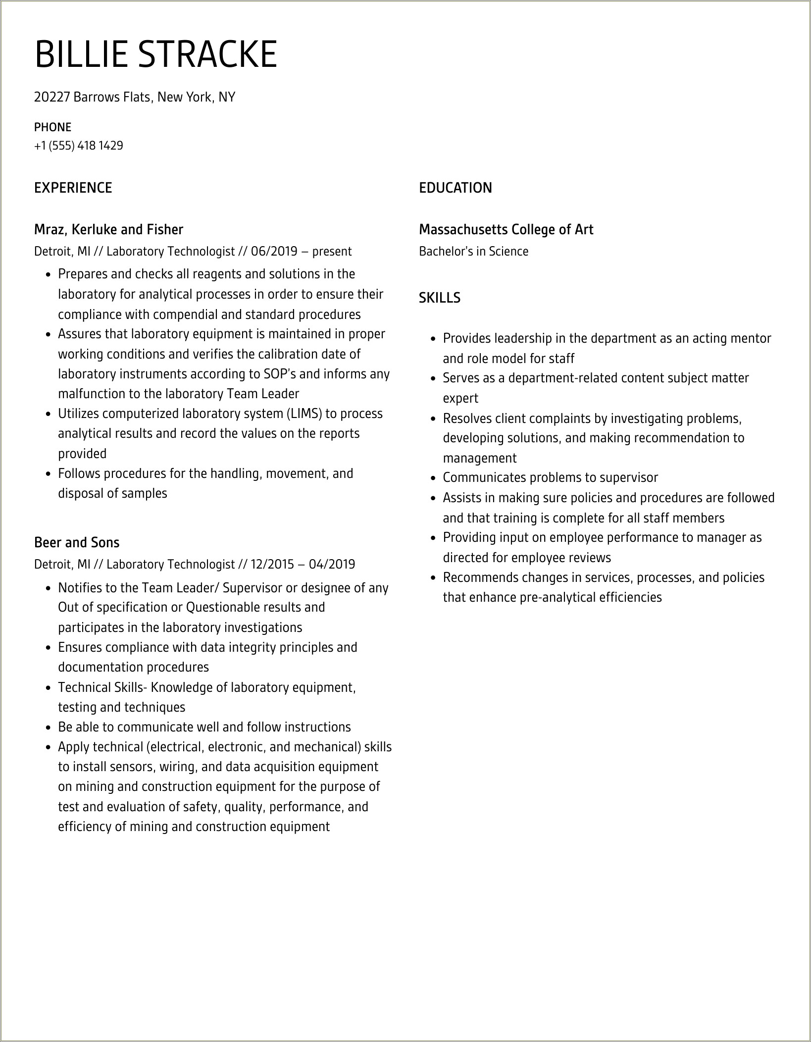 Resume Samples For Bone Marrow Lab