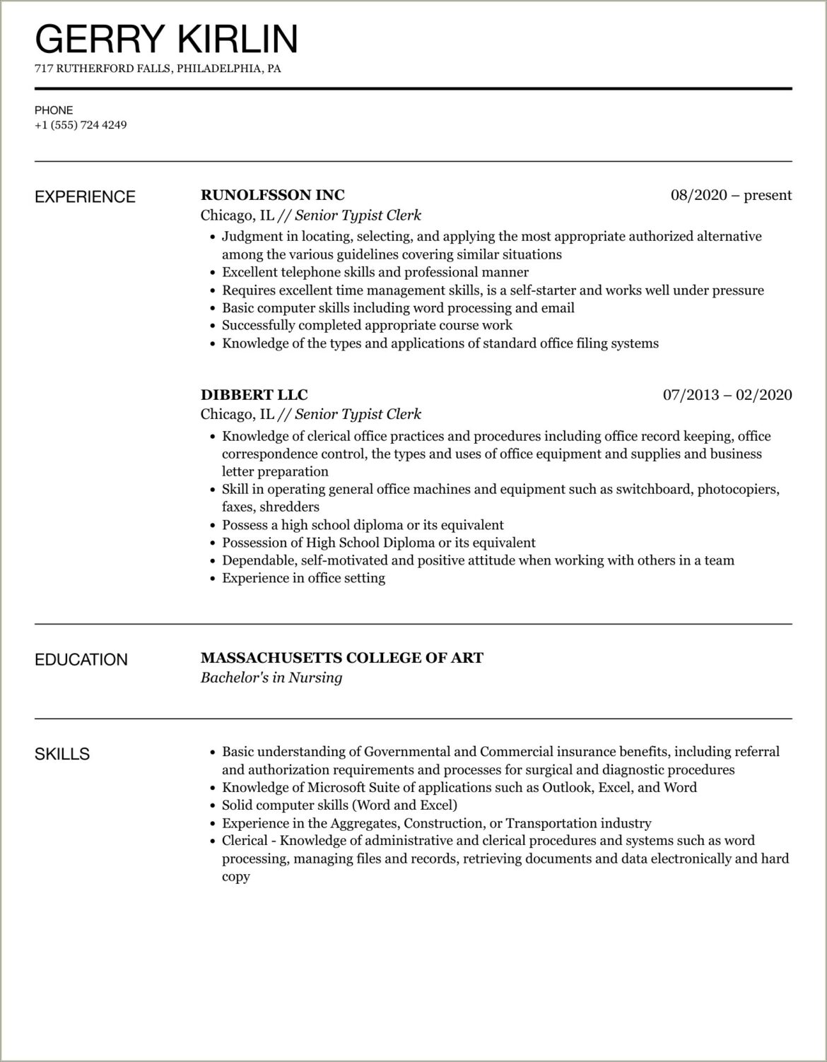 Resume Samples For Clerk Typist Position