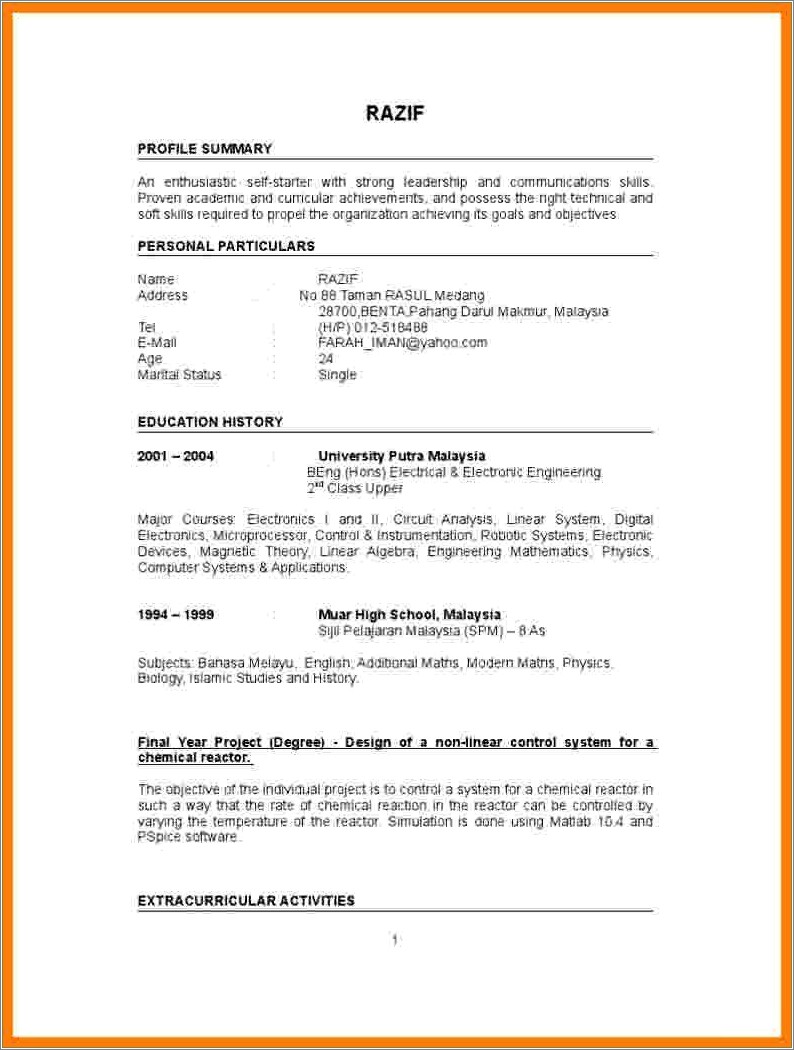 Resume Samples For Clubs And Organizations Applications