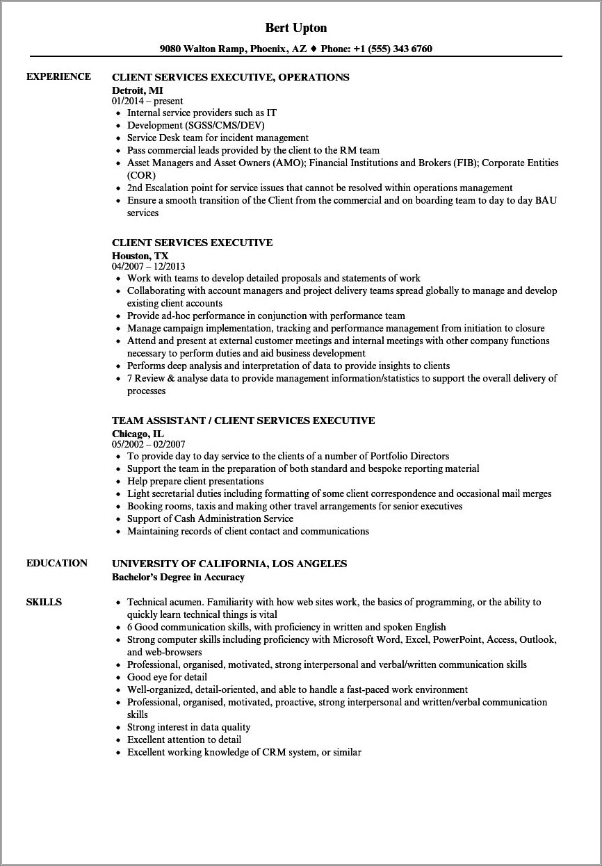 Resume Samples For Customer Service Executive