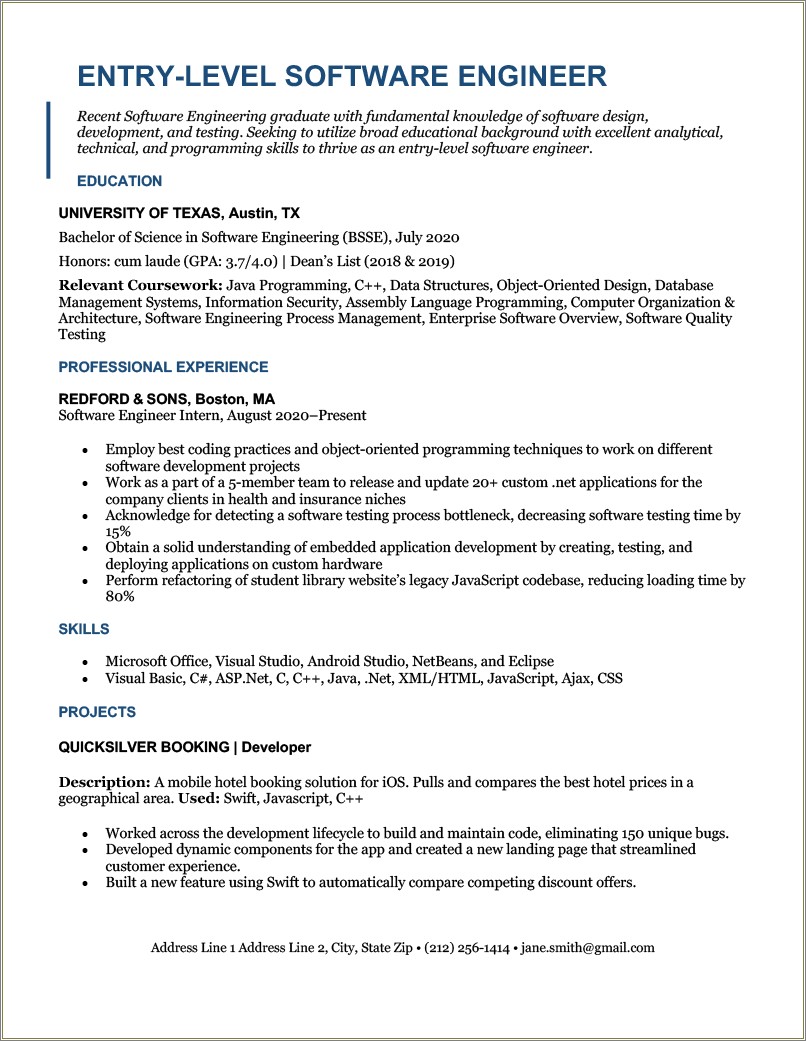 Resume Samples For Fresher Computer Engineer