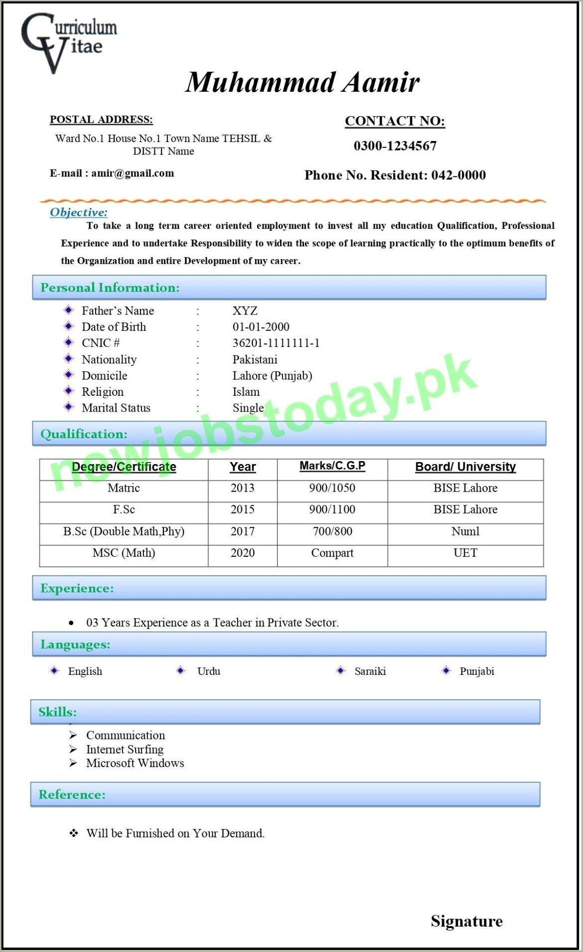 Resume Samples For Freshers In Pdf