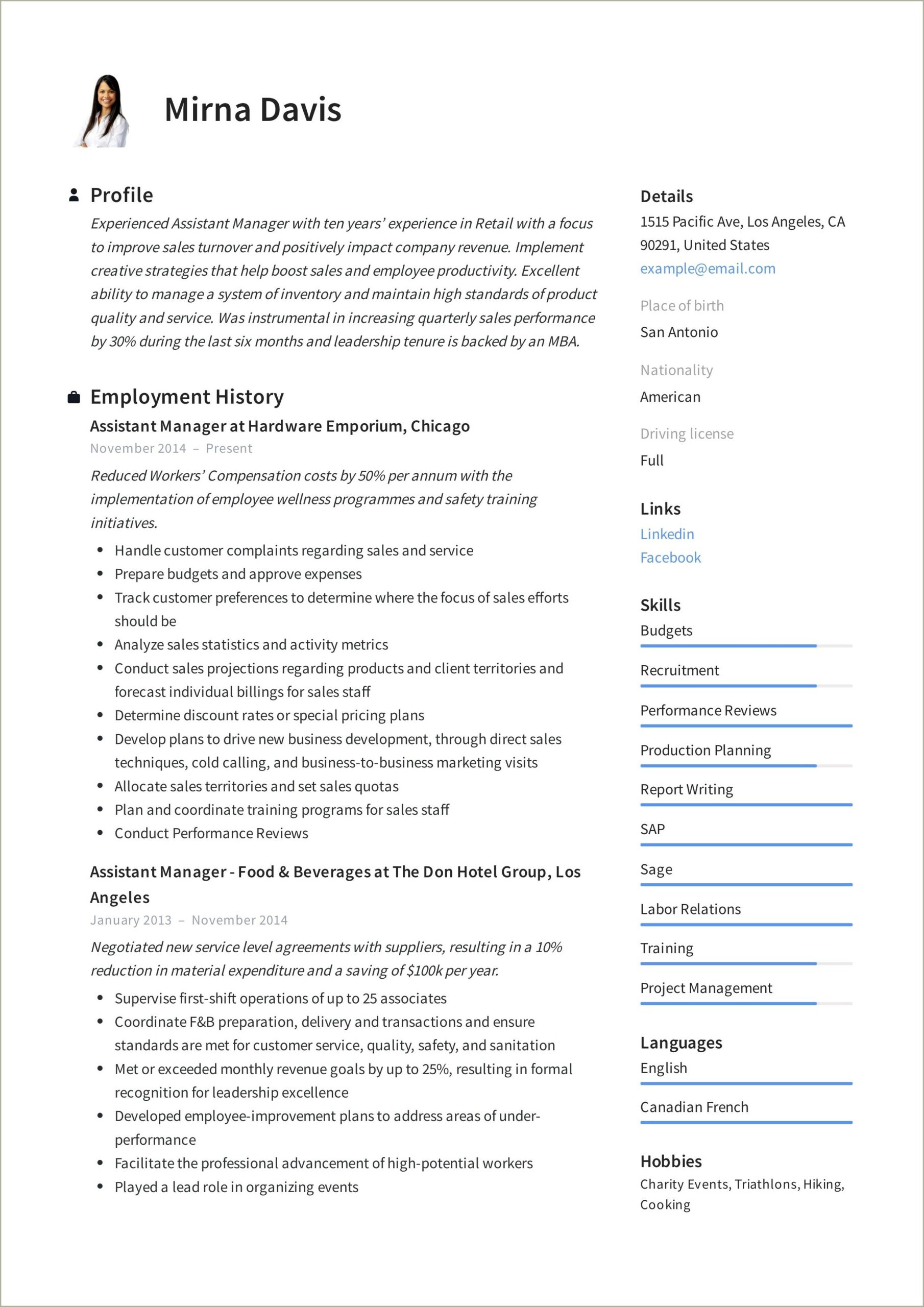 Resume Samples For Hotel Sales Managers