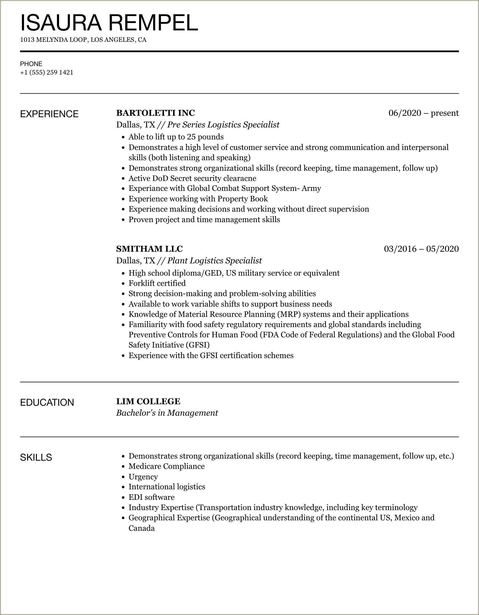Resume Samples For International Students In Canada
