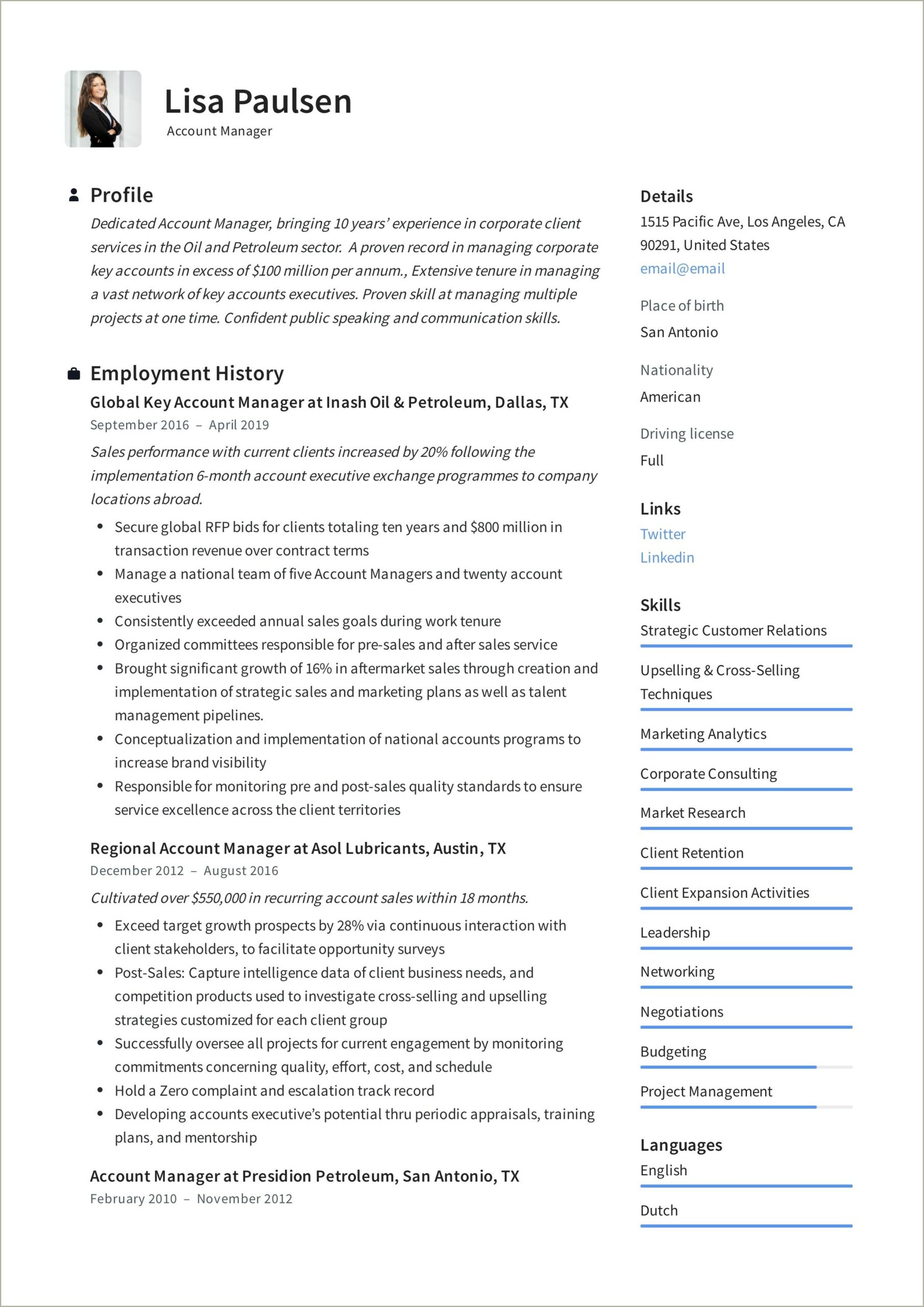 Resume Samples For New Account Manager Position