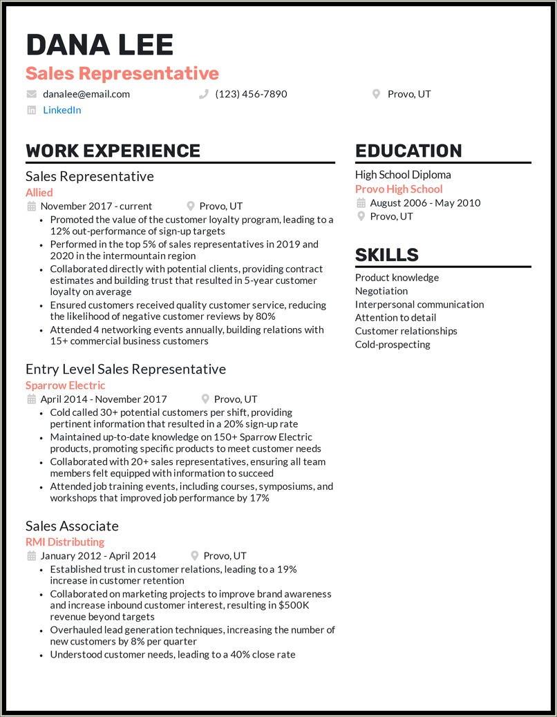 Resume Samples For New Home Sales