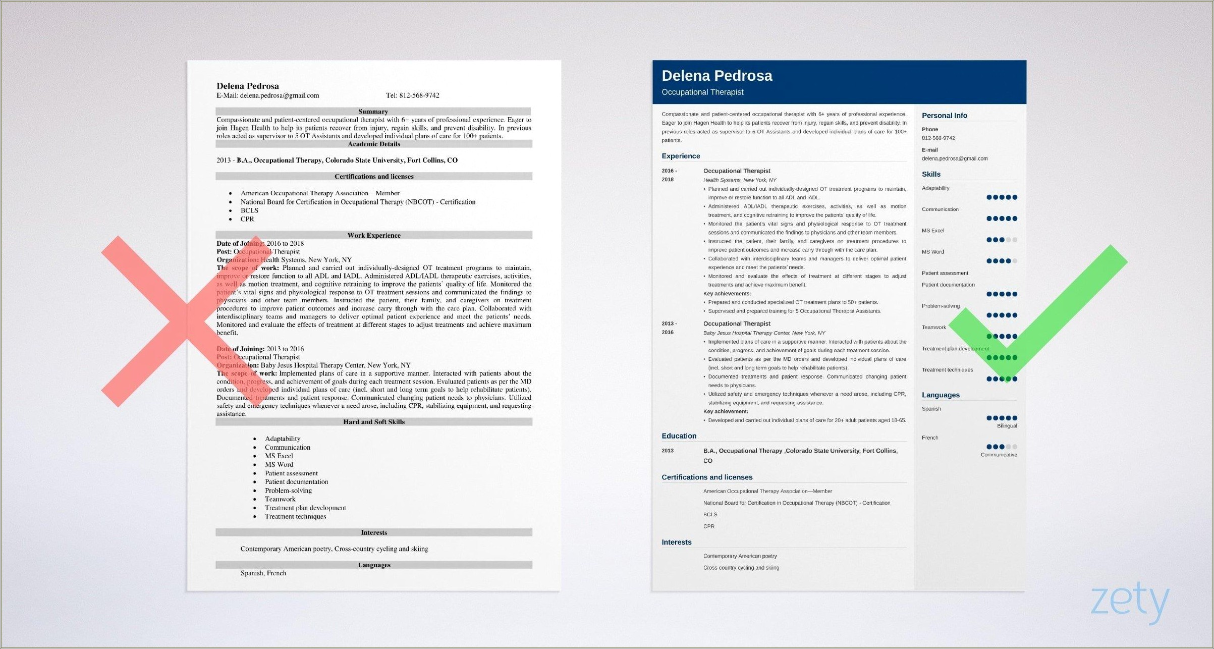 Resume Samples For New Occupational Therapist Positions