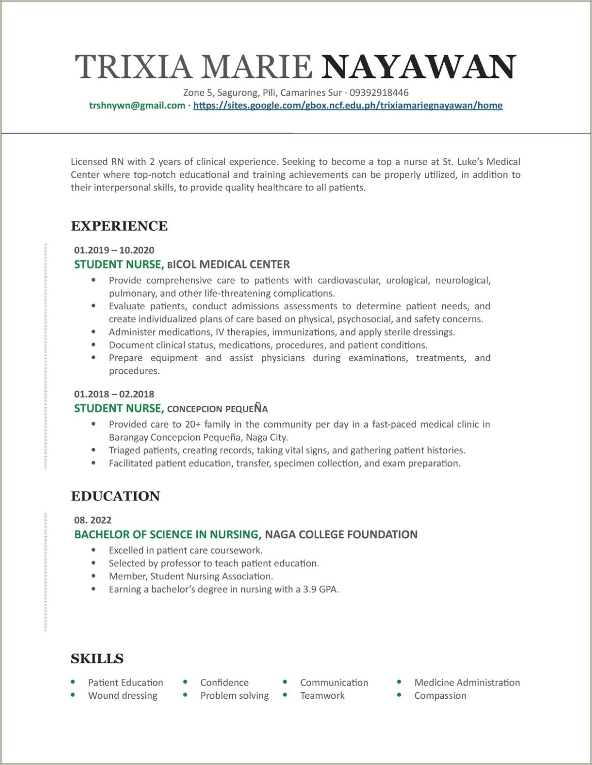 Resume Samples For Nurses In The Philippines