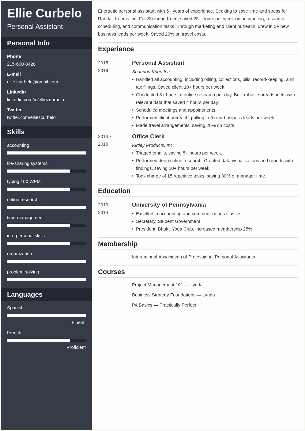 Resume Samples For Pesonal Assistant Work