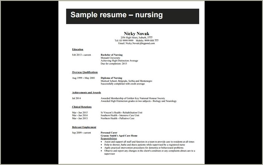Resume Samples For Registered Nurse Free Download