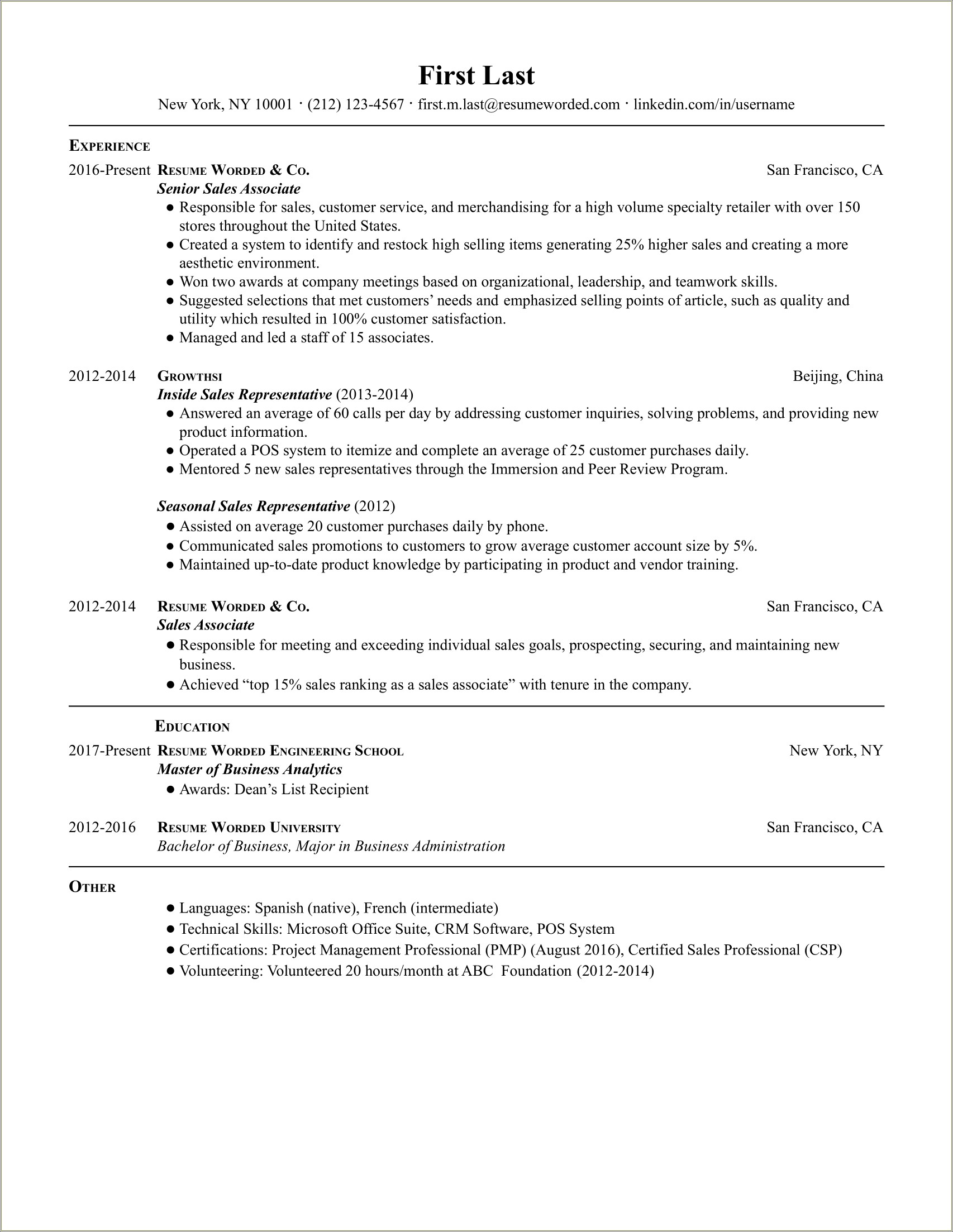 Resume Samples For Sales Associate Clothing