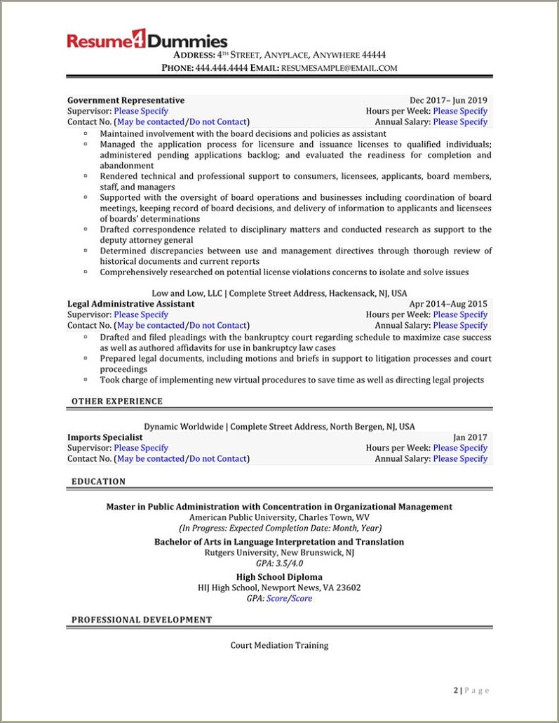 Resume Samples In Outline Format Federal Applications