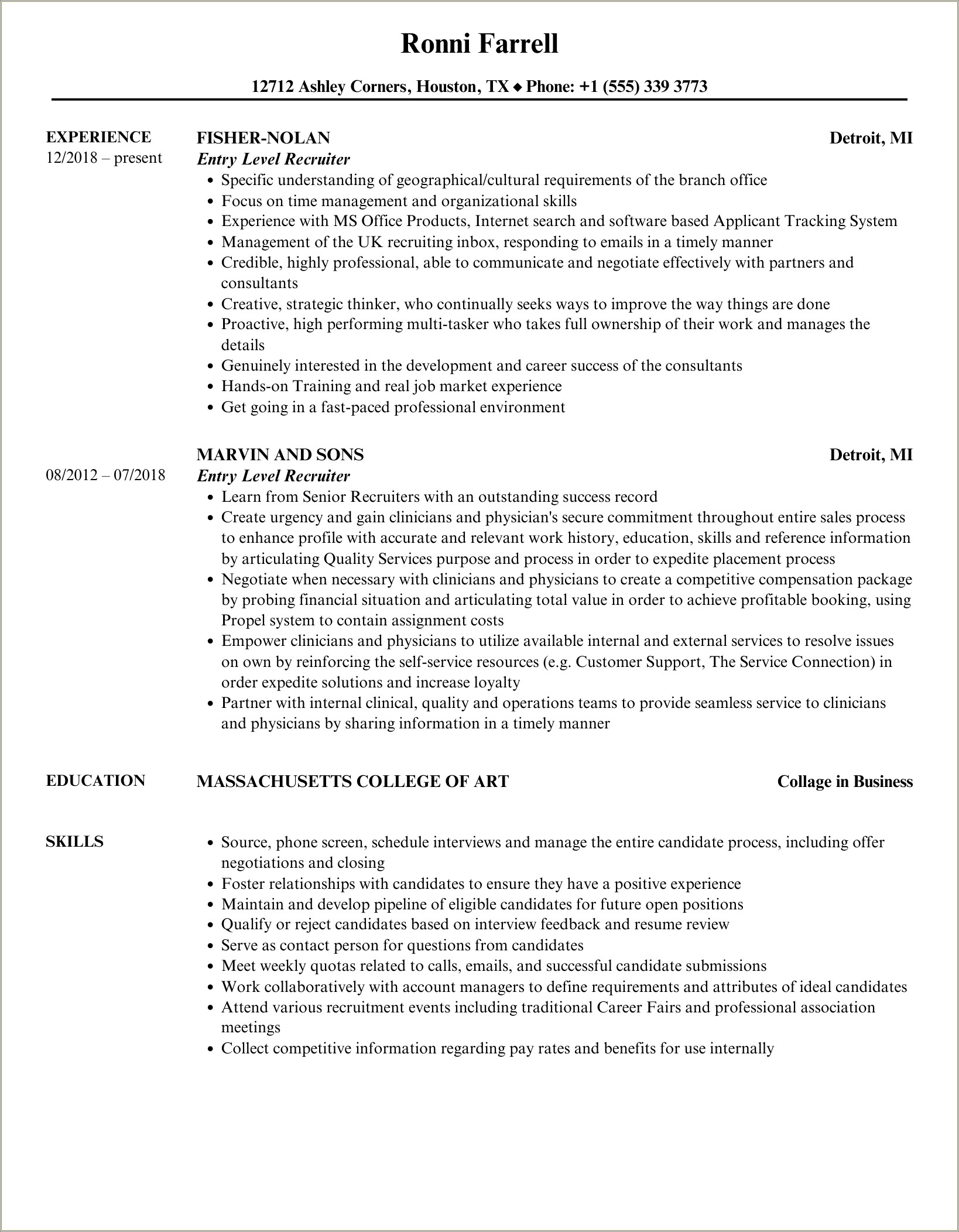 Resume Samples It Recruiter Entry Level