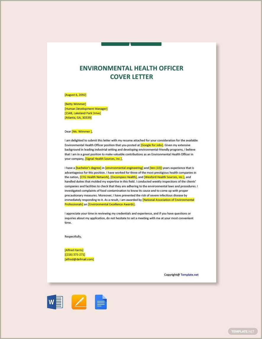 Resume Samples Of A Environmental Health Program Manager