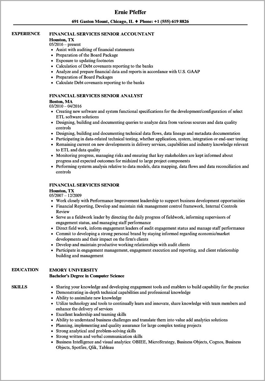 Resume Samples Of Experience In Financial Services