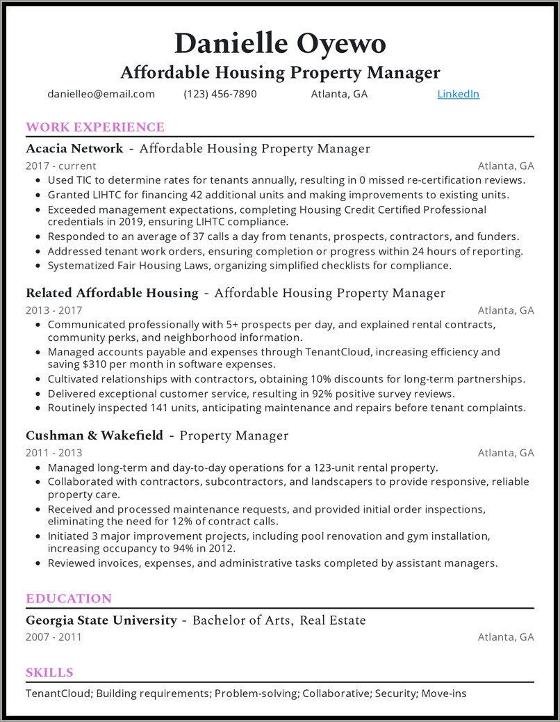 Resume Samples Property Supervisor Corporate Housing