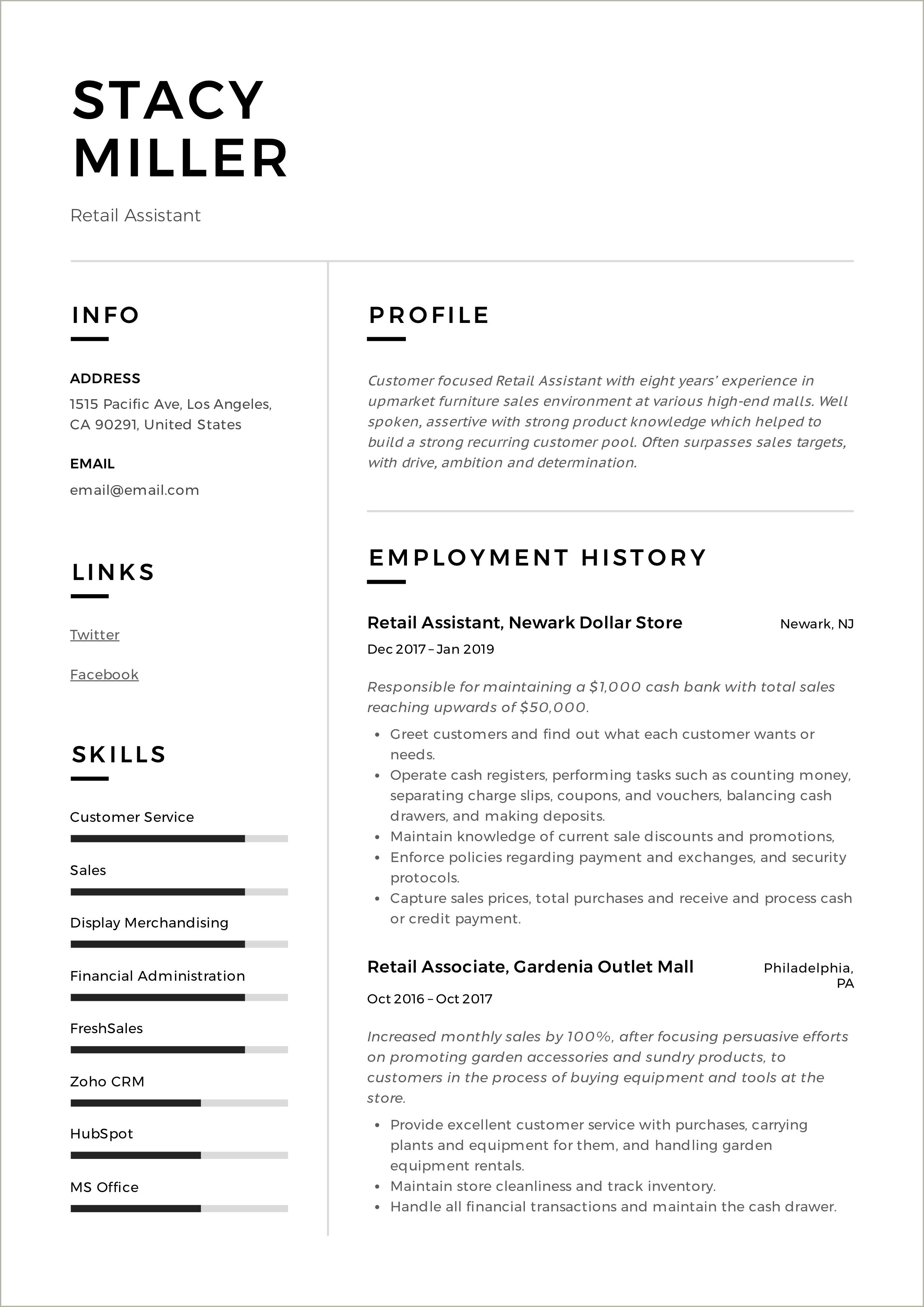 Resume Samplkes Retail To Admin Jobs