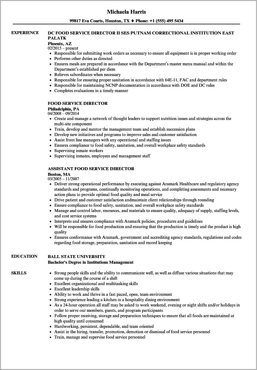 Resume Semplos For Dining Serves Managers