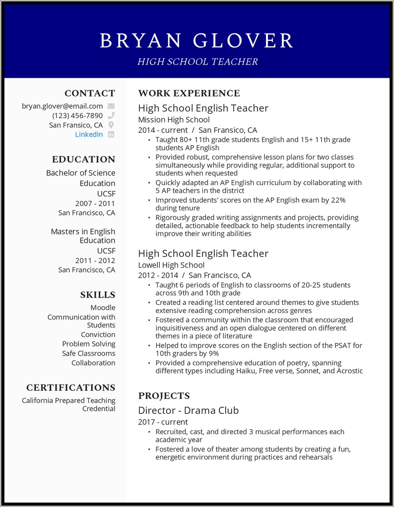 Resume Separate Section For Current Work