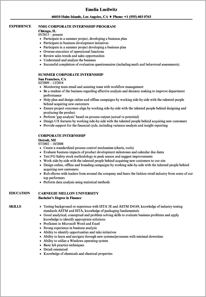 Resume Set Up With Intern Experience