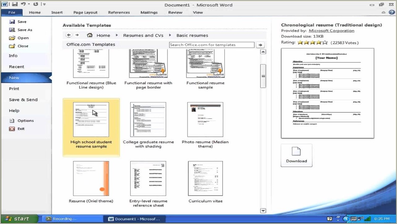 Resume Setting On Microsoft Word 2010