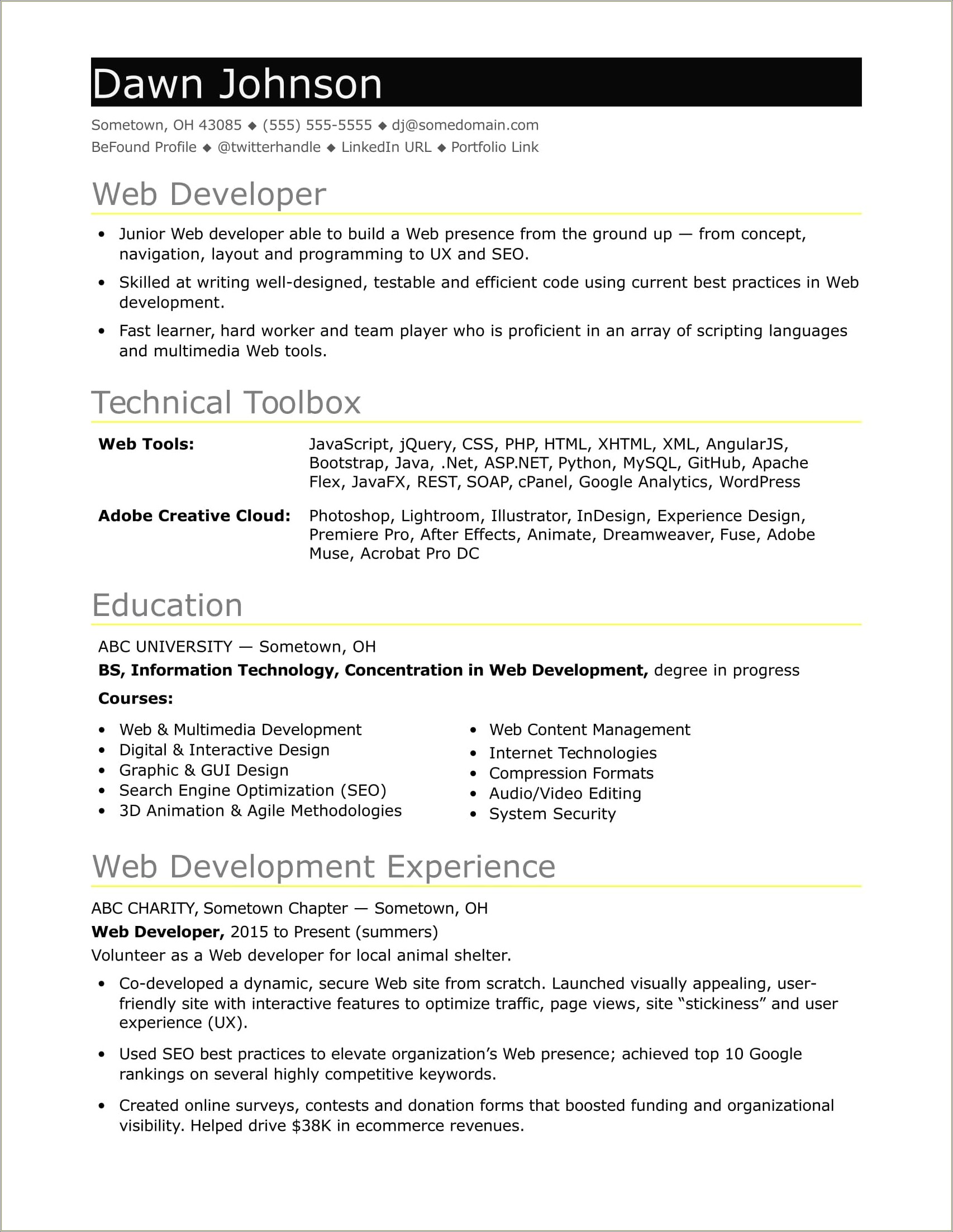 Resume Skill Creating User Friendly Website
