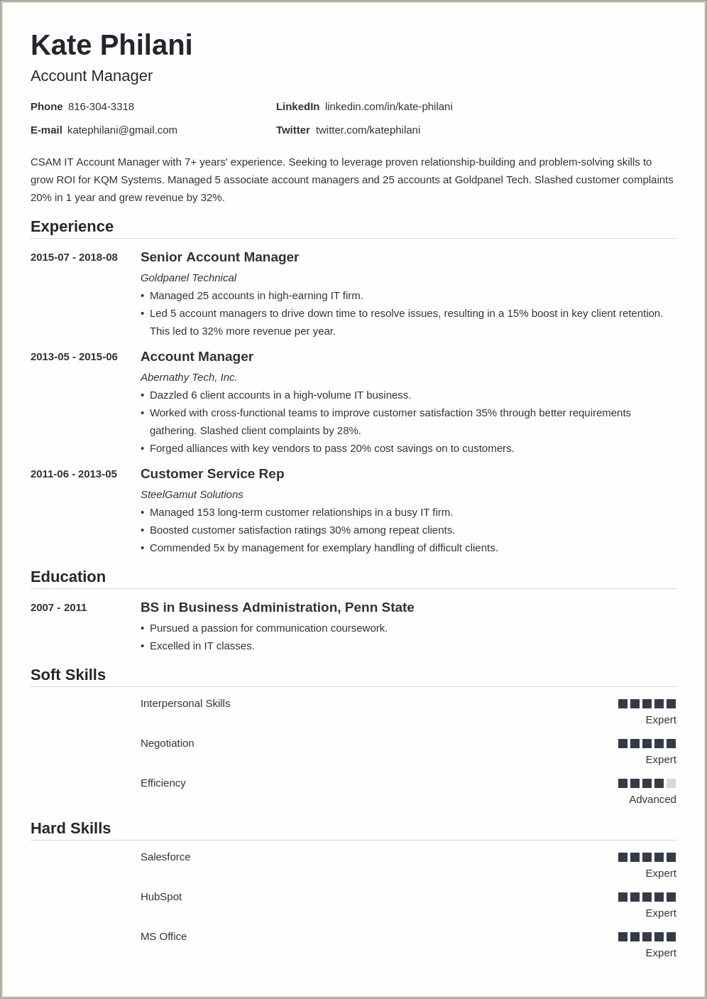 Resume Skill Descriptions For Account Manager