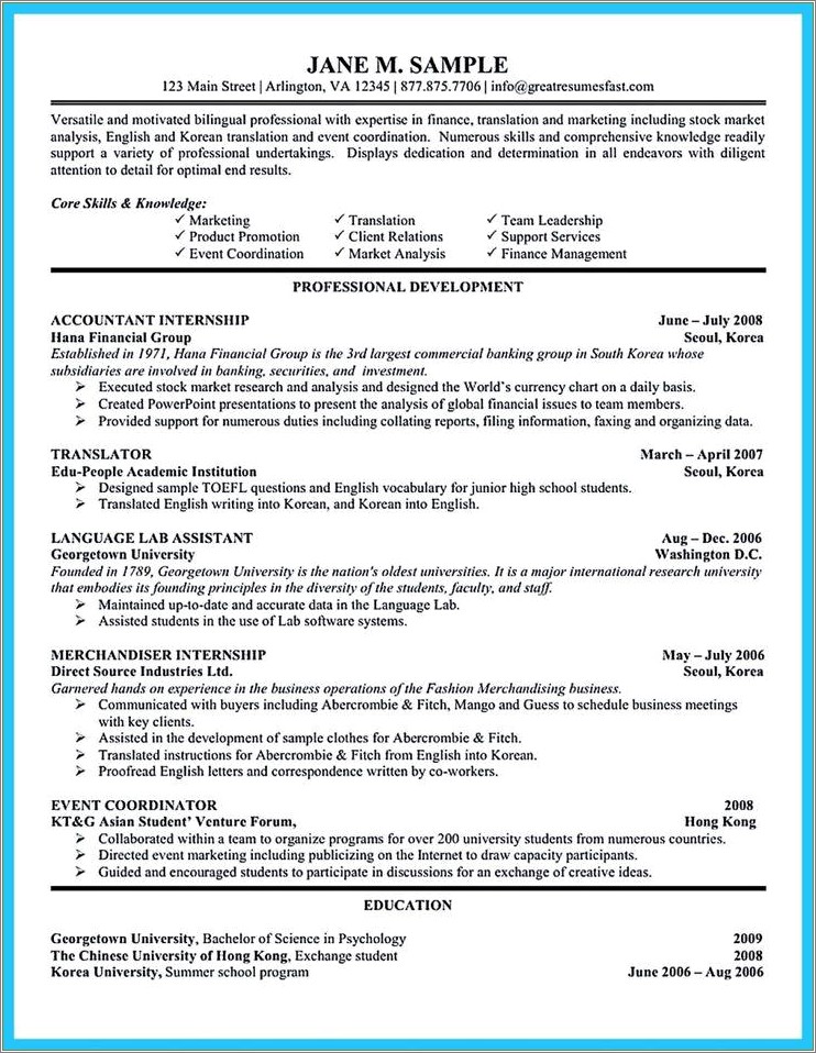Resume Skill Examples For A Finance Major