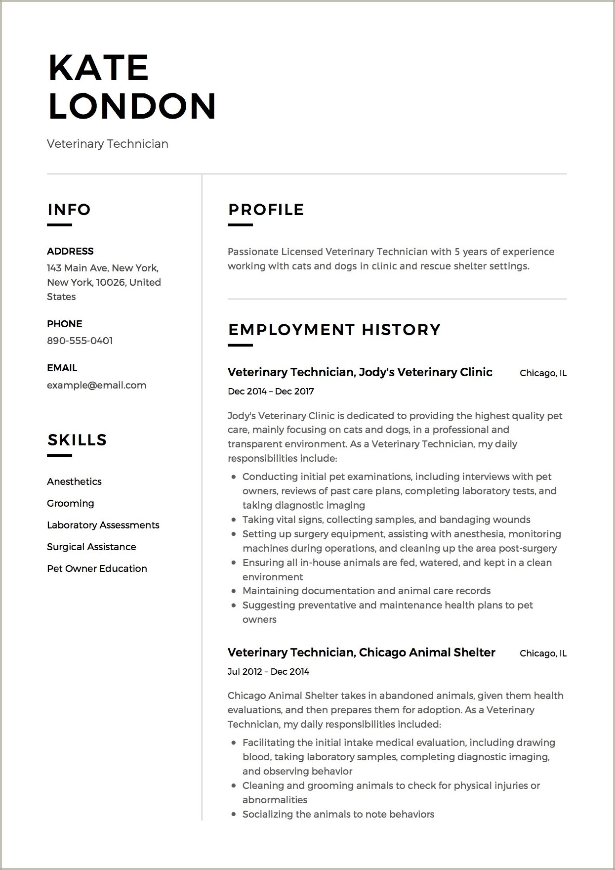 Resume Skill Examples For Vet Assistant