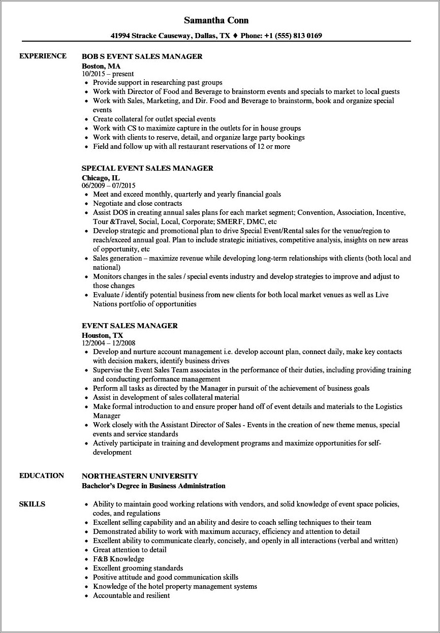 Resume Skill Examples Sales And Management