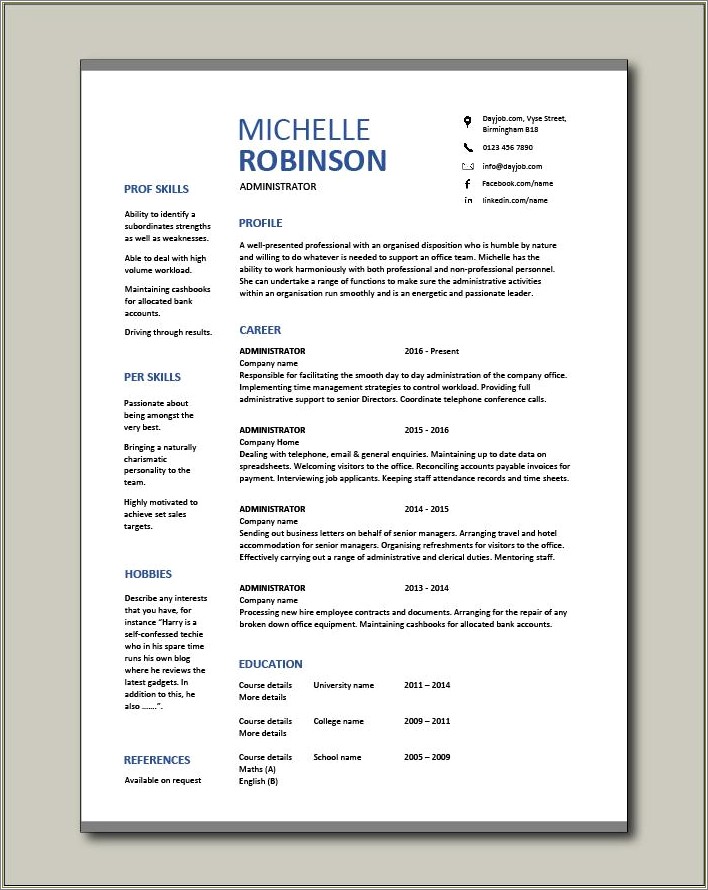 Resume Skill Set For An Office Admin