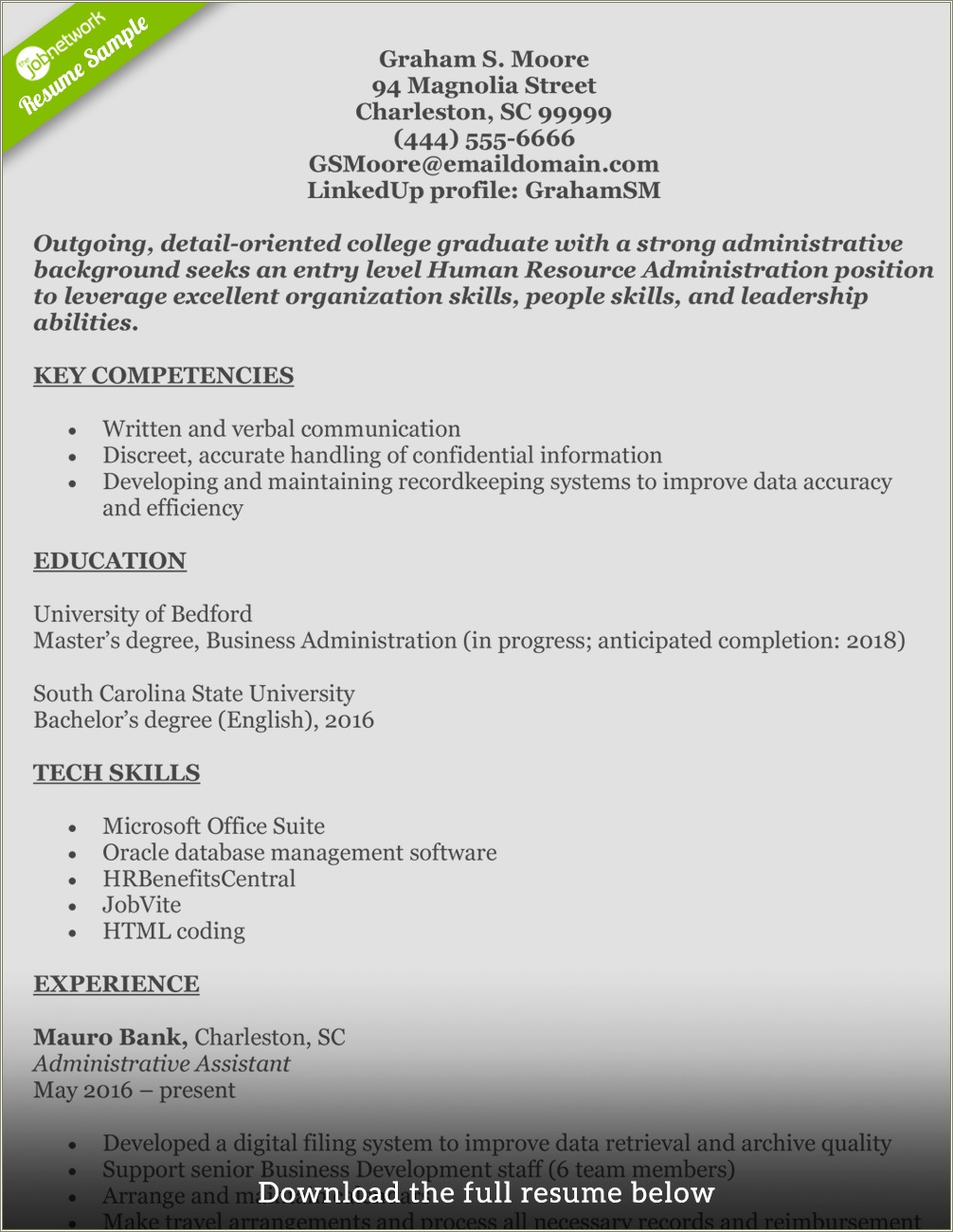 Resume Skills For A Human Resources Assistant