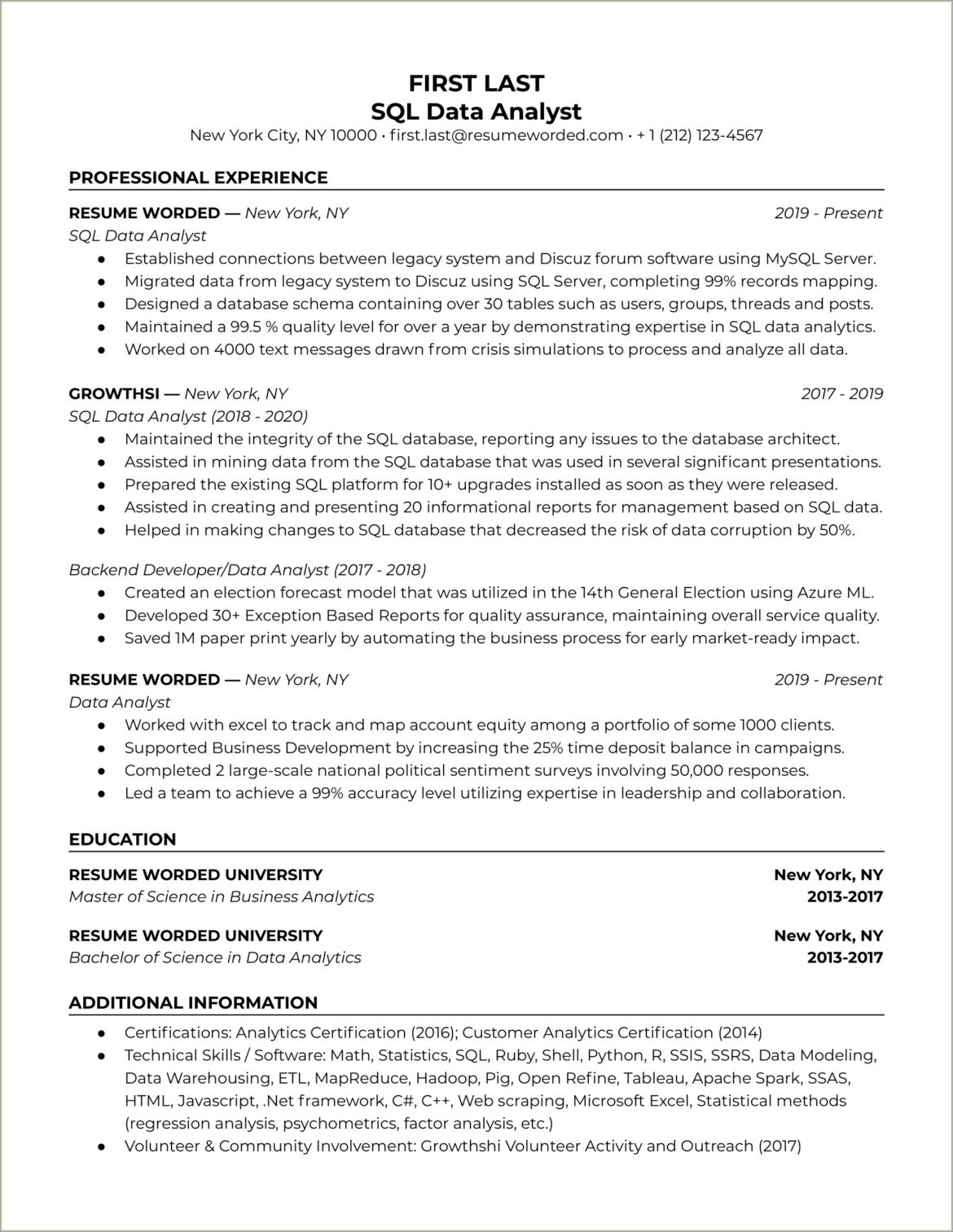 Resume Skills For A Sendata Analyst