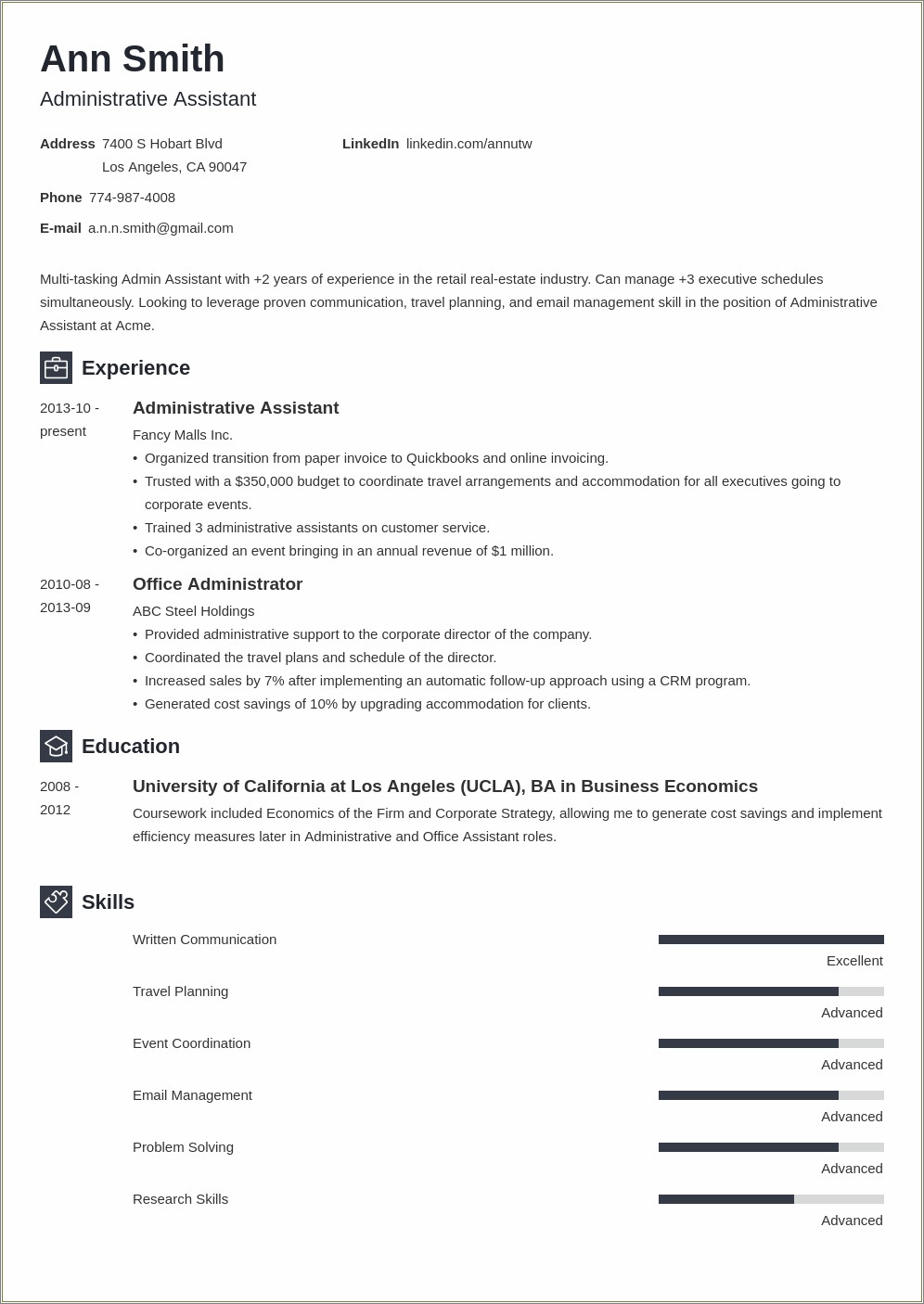 Resume Skills For Administrative Assistant Position