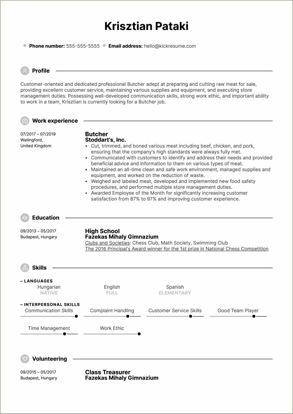 Resume Skills For Food Customer Service